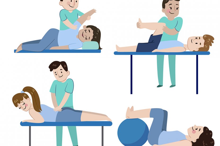 ilustração de fisioterapeuta aplicando testes em paciente